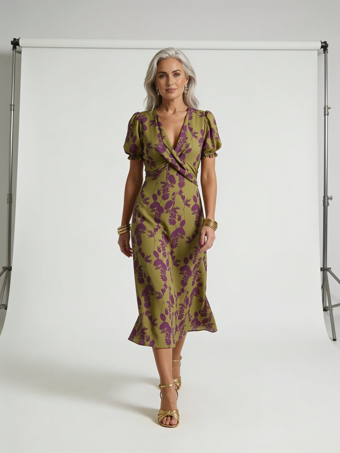 Maelle | Relaxed Floral Midi Dress with Puff Sleeves