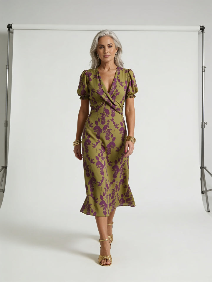 Maelle | Relaxed Floral Midi Dress with Puff Sleeves