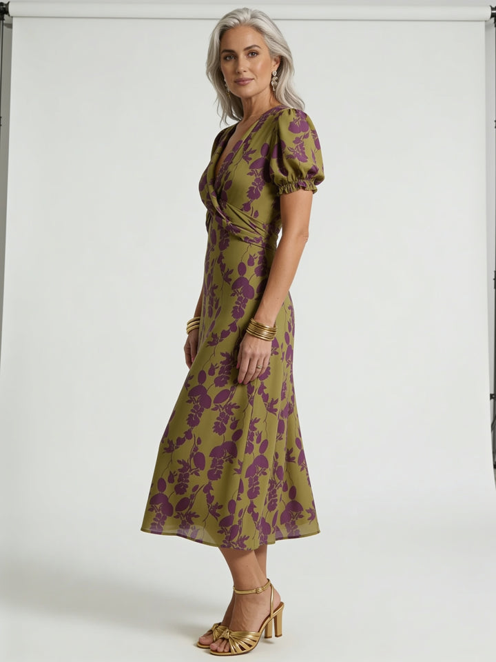 Maelle | Relaxed Floral Midi Dress with Puff Sleeves