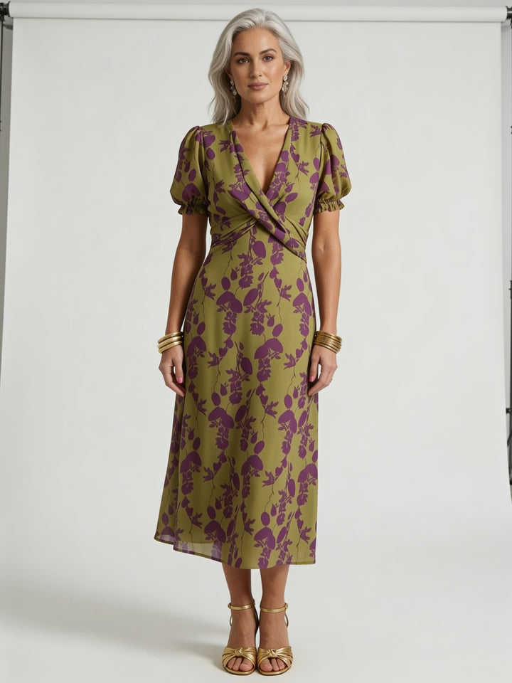 Maelle | Relaxed Floral Midi Dress with Puff Sleeves